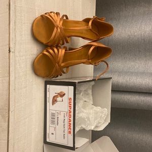 Dark tan satin ballroom shoes
